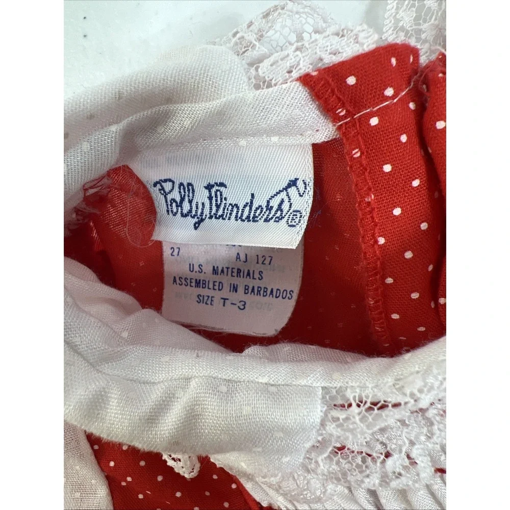 Vintage Polly Flinders Girls Red & White Polka-Dot Lace Smocked Dress Size 3T